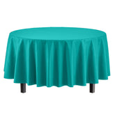 Round Teal Plastic Table Covers | 6 Pack